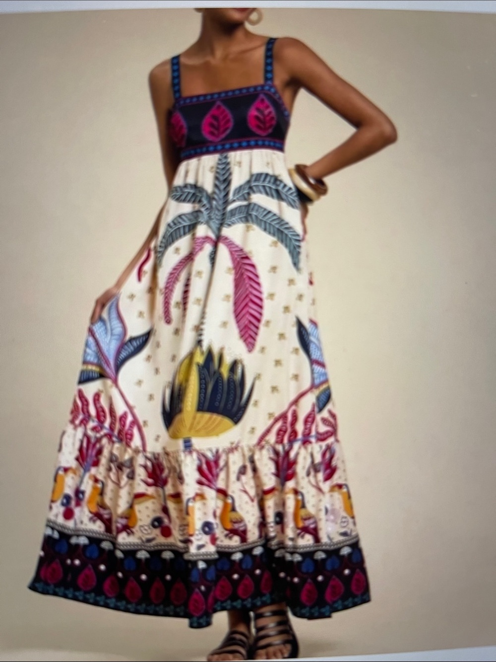 NWOT Boho Tropical Print Sleeveless Maxi Dress